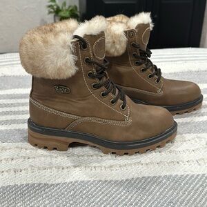Lugz Convoy Faux Fur Womens Boots 6.5 Ankle Low Heel 1-2" - Beige